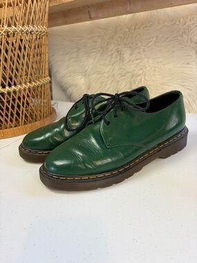 Vintage Aldo Green Leather Shoes Womens Size 9 Lace Up Chunky Goth Grunge 90s